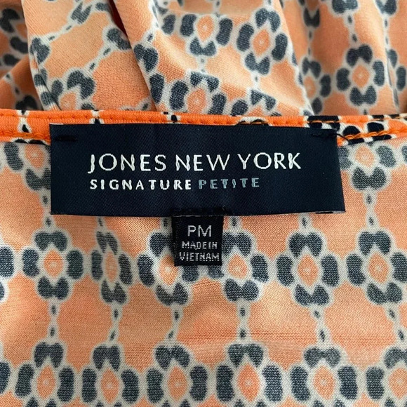 Jones New York Signature Petite Cap Sleeve Print Faux Wrap Dress Orange Sz MP - Picture 8 of 10